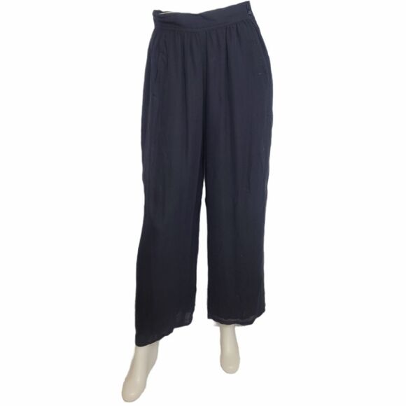 VINTAGE 90s pants black‎ wide chiffon palazzo high waist M - Picture 1 of 12
